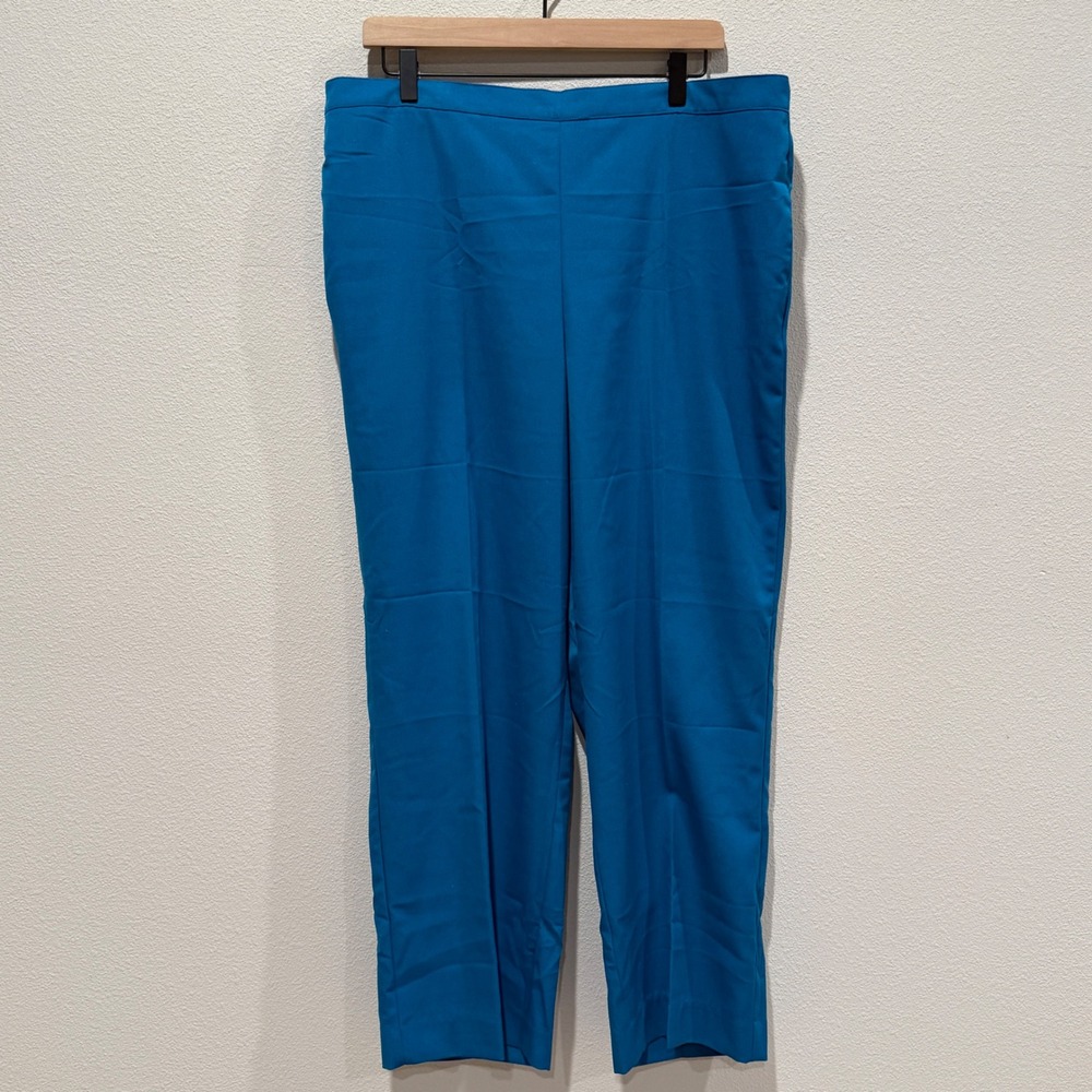ALFRED DUNNER Womens Classic Fit Comfort Waist Pants 18 Teal‎ Blue Straight Leg